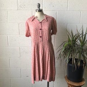 1930s cotton blush pink and white dress M size